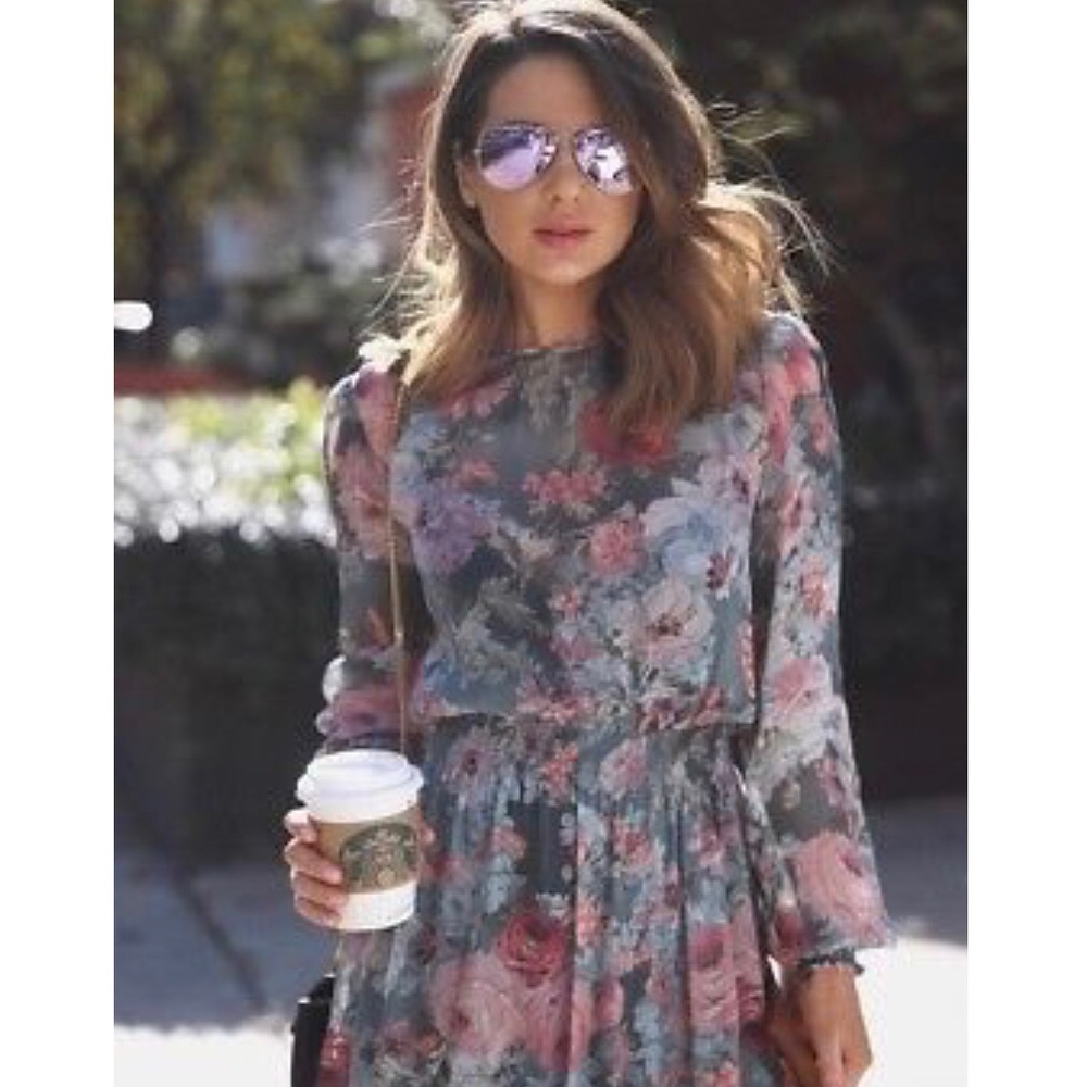 NWT Zara Green and Pink Floral Midi Dress - Picture 8 of 8